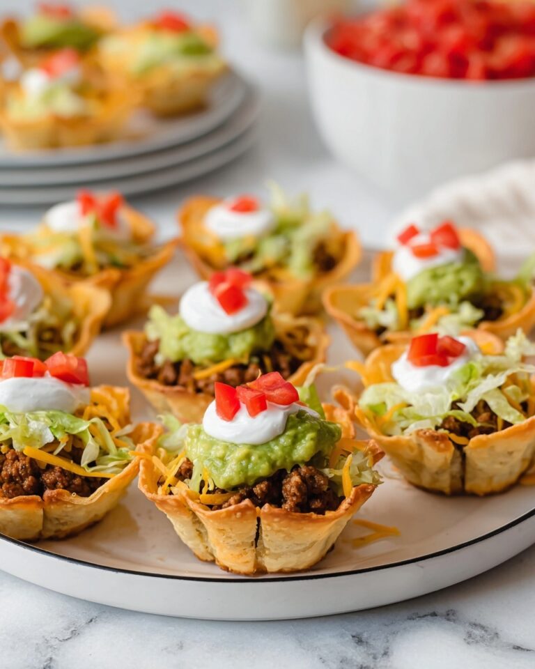 Taco Bites in Wonton Cups with Ground Beef and Toppings Recipe
