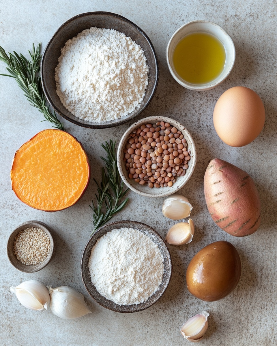 The image shows a white plate with a blue floral and patterned rim, piled with seven round patties that are golden brown with darker crispy spots on top. Each patty has a slightly rough texture with visible bits of what looks like lentils or vegetables mixed in. The patties are stacked close together in a circular shape, and they are sprinkled with small pieces of fresh green herbs. The plate sits on a white marbled surface, and there is a blue cloth and some green herbs visible in the background. photo taken with an iphone --ar 4:5 --v 7