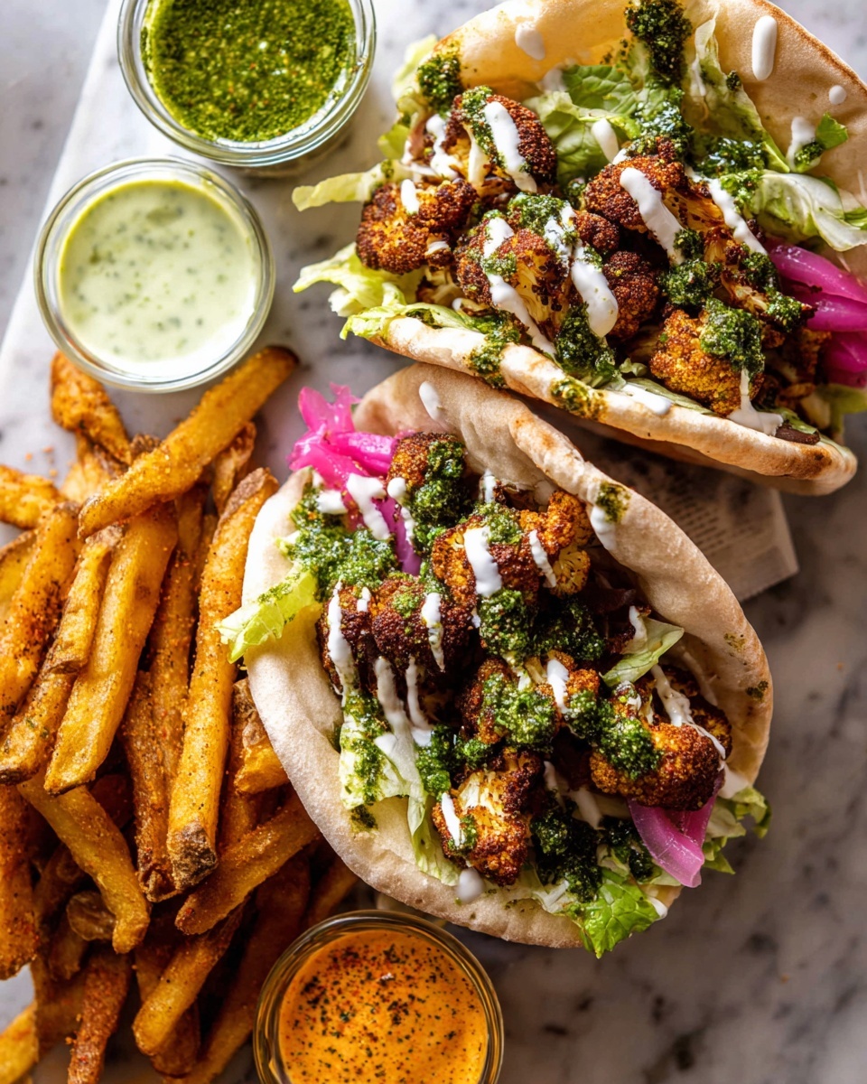 Roasted Cauliflower Pitas with Zhug and Garlic Tahini Recipe
