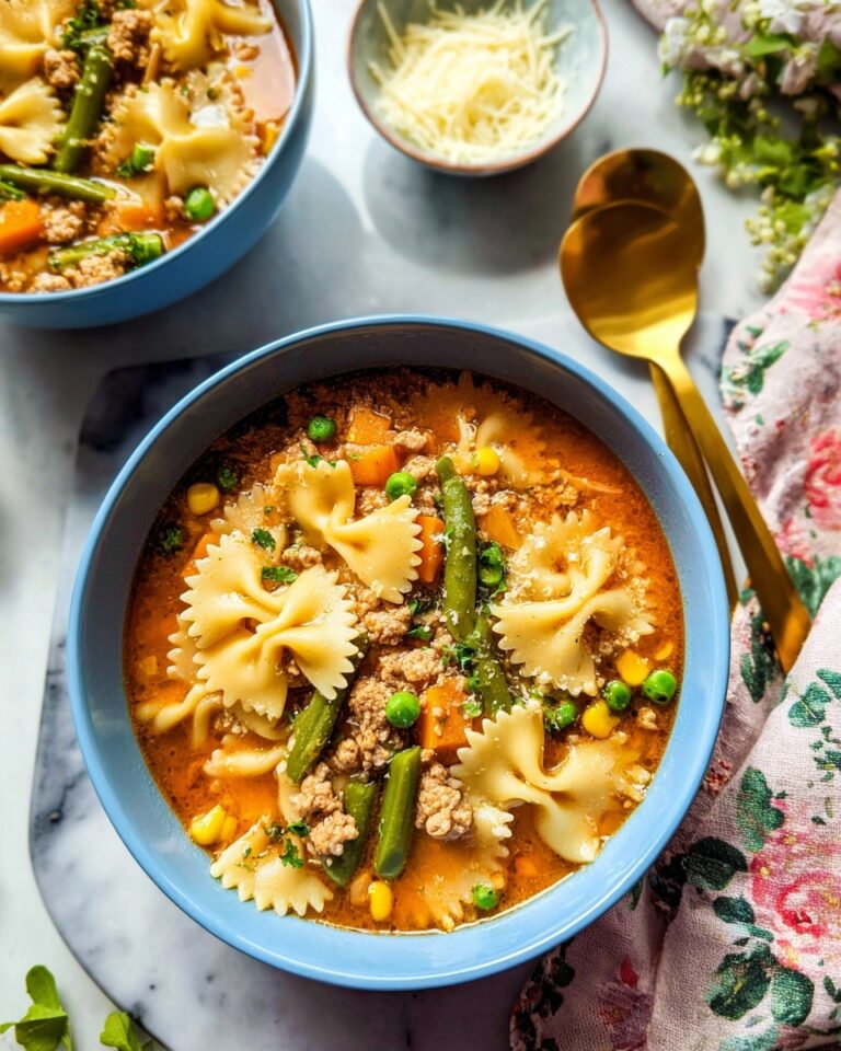 Ground Chicken Soup with Pasta, Veggies, and Parmesan Recipe