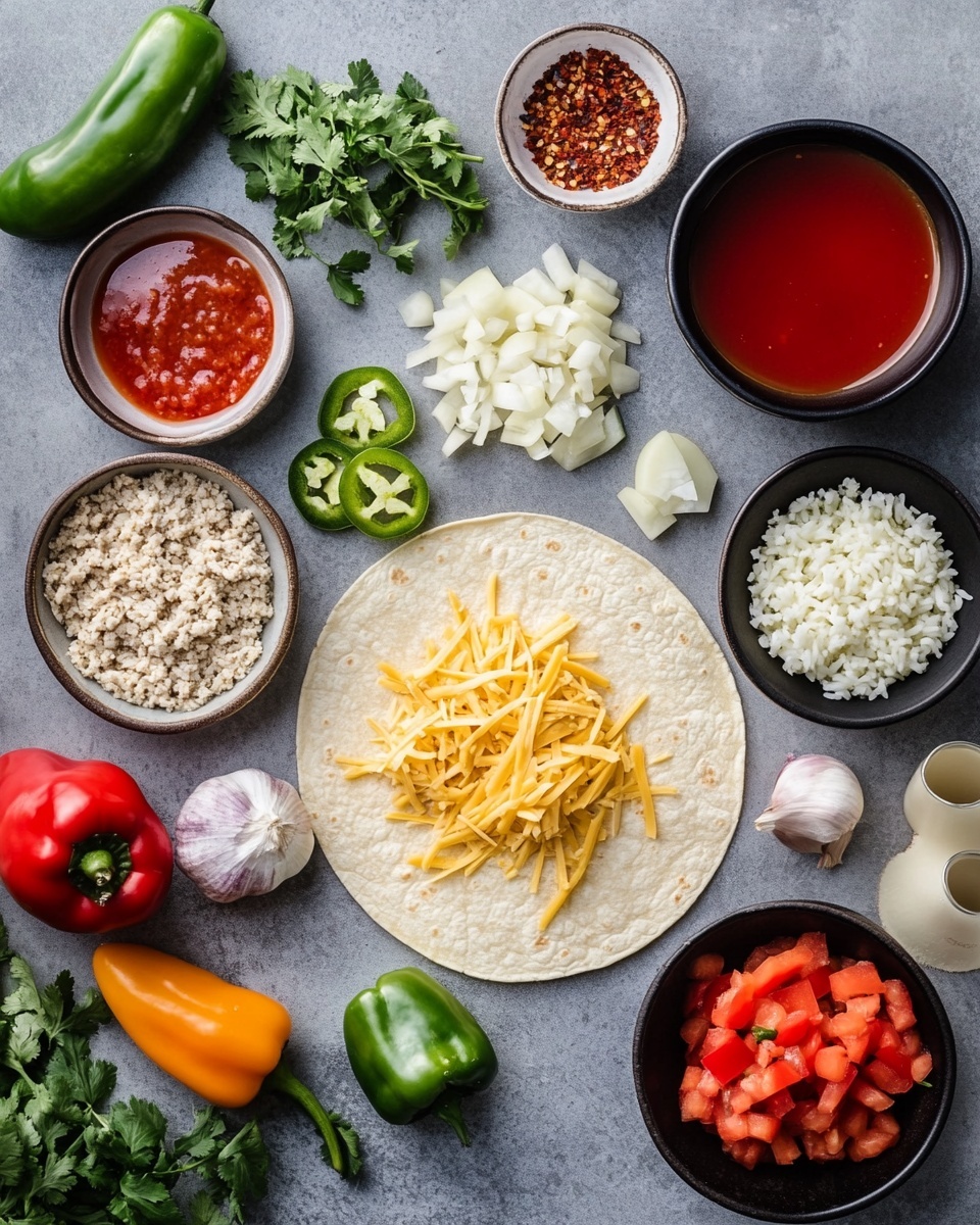 A close-up view of a half burrito held by a woman's hand, showing three main visible layers inside. The outer layer is a soft, light beige tortilla wrap. Inside, the next layer is yellow rice with small grain texture covering the right side and bottom. Above and mixed with the rice is a layer of cooked, crumbly light brown ground meat mixed with some black beans scattered throughout. The top inside edge shows melted light orange cheese blending into the meat. The background surface is a white marbled texture with blurred elements including a white bowl of green guacamole and some chips. Photo taken with an iphone --ar 4:5 --v 7