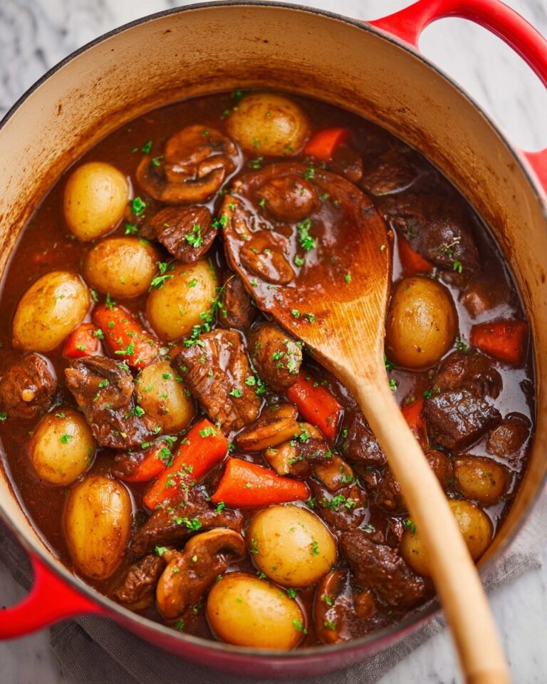 Hearty Beef Stew with Bacon, Mushrooms, and Root Vegetables Recipe