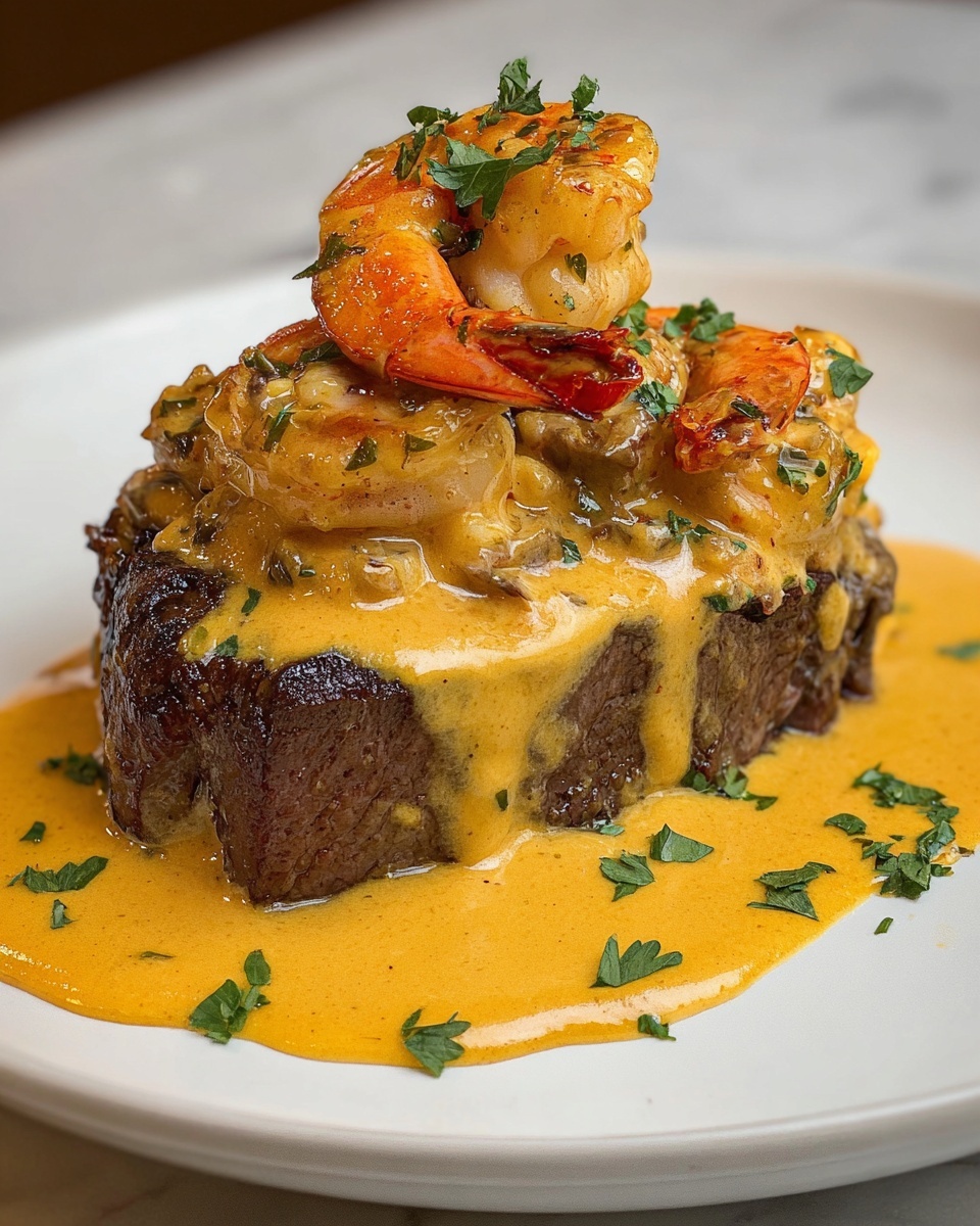 Steak with Shrimp and Lobster Cream Sauce Recipe
