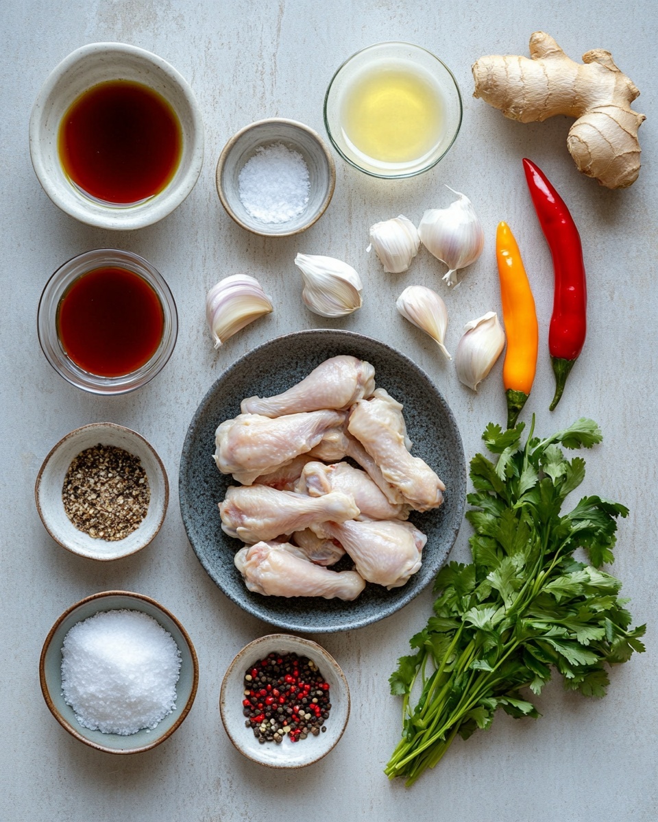 A white bowl filled with many pieces of crispy fried chicken wings stacked on top of each other, golden brown with a crunchy texture. Small slices of green and red chili peppers are scattered over the chicken, adding pops of bright green and red color to the dish. The bowl is lined with white parchment paper that has slight wrinkles, all placed on a white marbled surface. Photo taken with an iphone --ar 4:5 --v 7