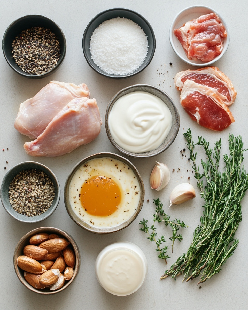 The image shows a close-up of a black pan filled with ten light-brown grilled chicken pieces, each with visible grill marks and a slightly crispy texture. The chicken is covered in a thick, creamy white sauce speckled with green herbs. Slices of light green peppers are scattered among the chicken, mixed into the sauce, adding fresh color and texture. The sauce looks smooth and rich, coating the chicken and peppers evenly, with bits of chopped herbs visible throughout. The close view highlights the creamy texture and the contrast between the golden chicken and the pale sauce. photo taken with an iphone --ar 4:5 --v 7