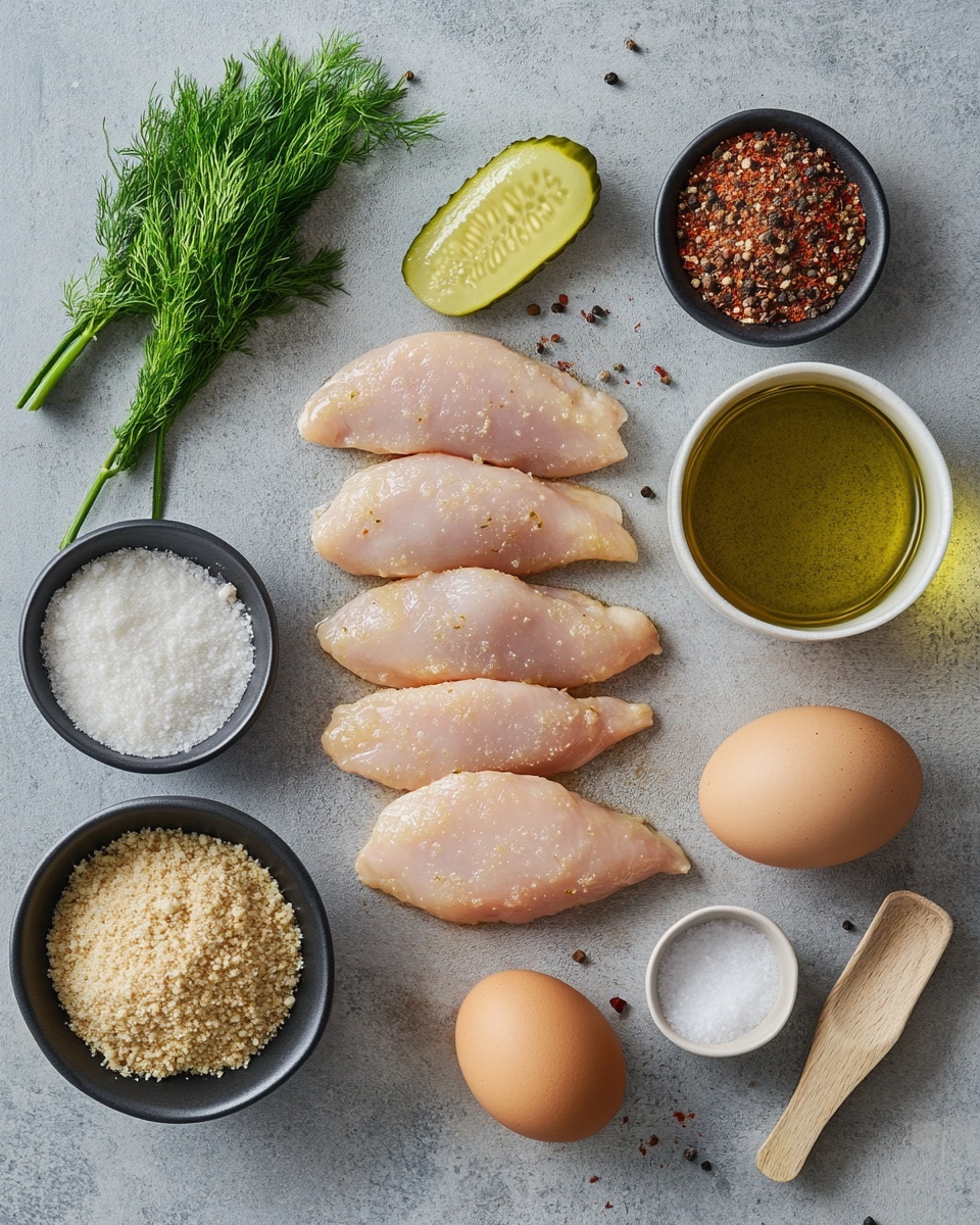 Two golden brown, crispy fried patties lie side by side on a white plate resting on a white marbled surface. Each patty is topped with a thick dollop of creamy white sauce, which has a slightly lumpy texture. On top of the sauce are two thin, round slices of light green cucumber showing their seeds clearly in the center. One patty is garnished with a small sprig of fresh dill, adding a touch of green and delicacy. The lighting highlights the crunchy texture of the patties and the freshness of the garnishes. Photo taken with an iphone --ar 4:5 --v 7