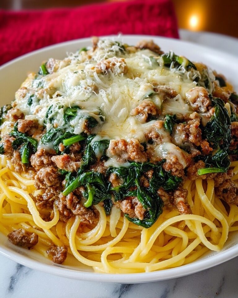 Garlic Butter Spaghetti with Cheesy Italian Sausage and Spinach Recipe