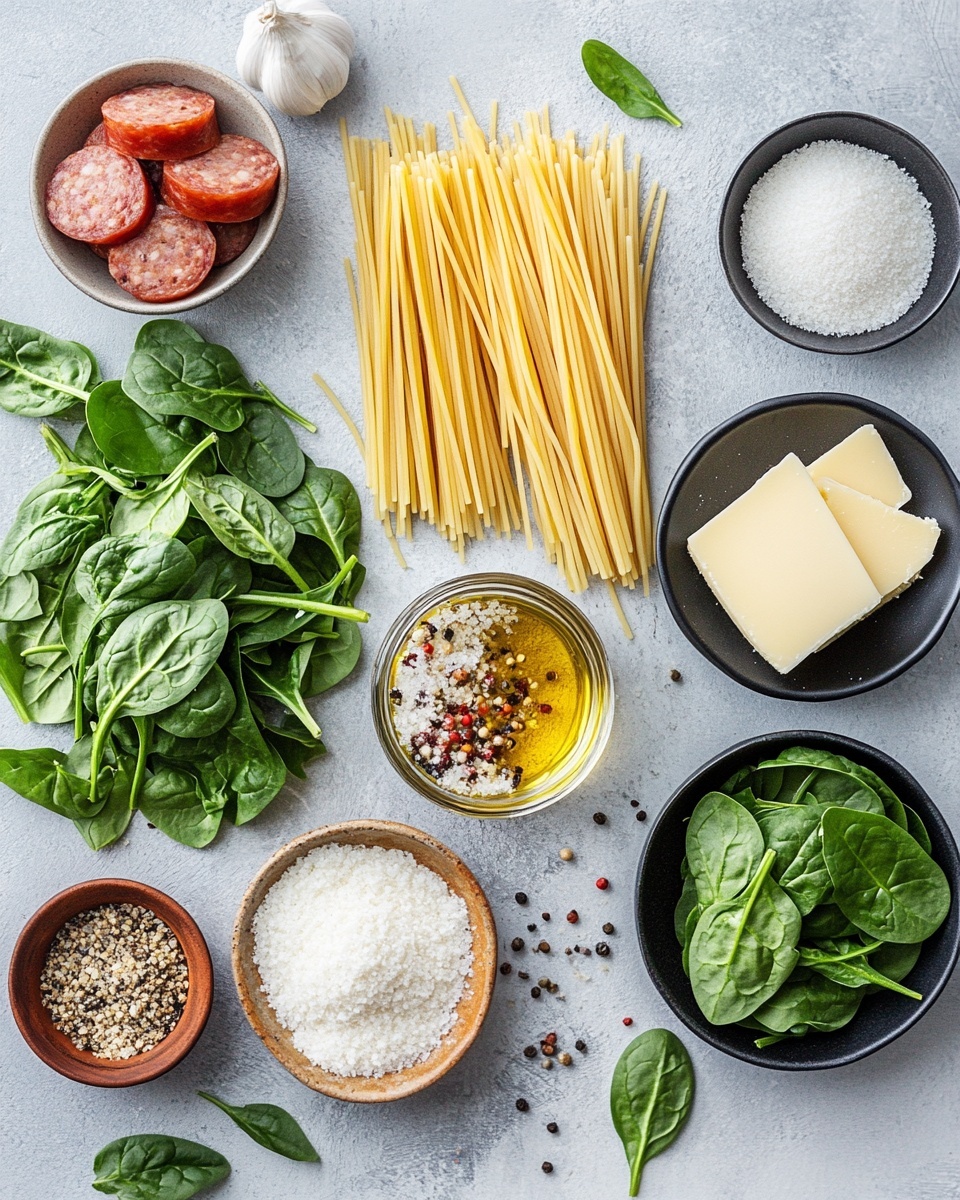 A plate filled with yellow cooked spaghetti forming the bottom layer, topped with a thick layer of brown meat sauce mixed with dark green spinach leaves. On top of the sauce is a layer of melted light cream-colored cheese that looks smooth and slightly bubbly. A woman's hand is lifting some spaghetti strands from the middle, showing the pasta's soft texture. The plate is white, and the dish is set against a white marbled surface. photo taken with an iphone --ar 4:5 --v 7