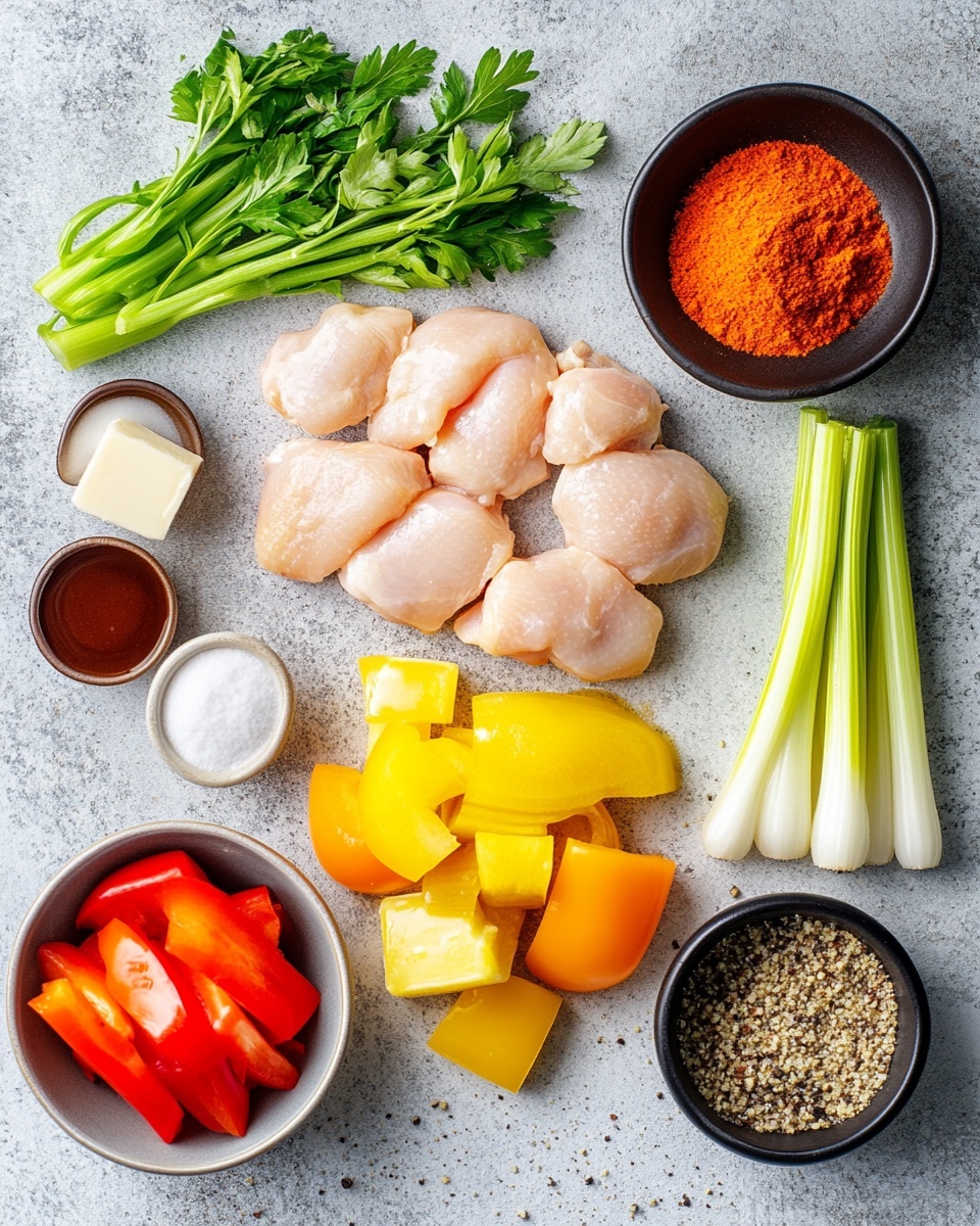 The image shows a close-up view of a cooked dish in a black cast iron pan, filled with shredded light brown chicken mixed with thick brown sauce. There are strips of red and green bell peppers scattered evenly throughout the dish, adding bright colors. The sauce looks glossy and slightly thick, covering the chicken and vegetables well. The textures show tender chicken fibers and soft, cooked peppers all blended in the savory sauce. The pan sits on a stove with a dark surface under it. photo taken with an iphone --ar 4:5 --v 7