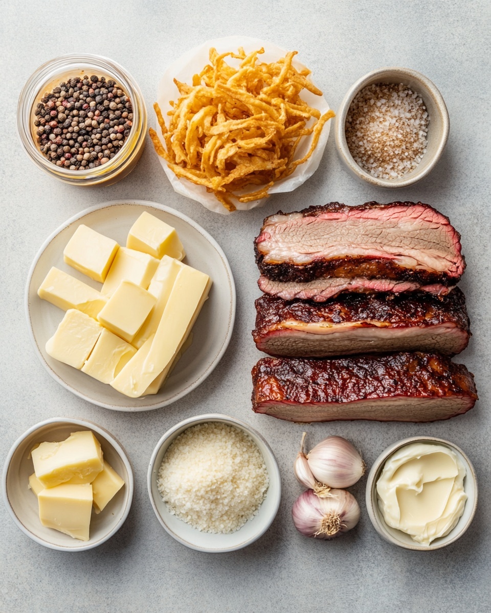 This image shows a tall sandwich with three thick layers of grilled golden brown toasted bread. Between the first and second slices is a layer of tender, pink-centered beef with a dark crust, topped with melted white cheese and caramelized golden onions spilling out at the sides. A second piece of toasted bread sits in the middle, followed by the same combination of sliced beef, melted white cheese, and caramelized onions. The top slice of bread is golden with dark grill marks. The sandwich is placed on a wooden board with some sauce oozing at the bottom, and the background has a white marbled texture. photo taken with an iphone --ar 4:5 --v 7
