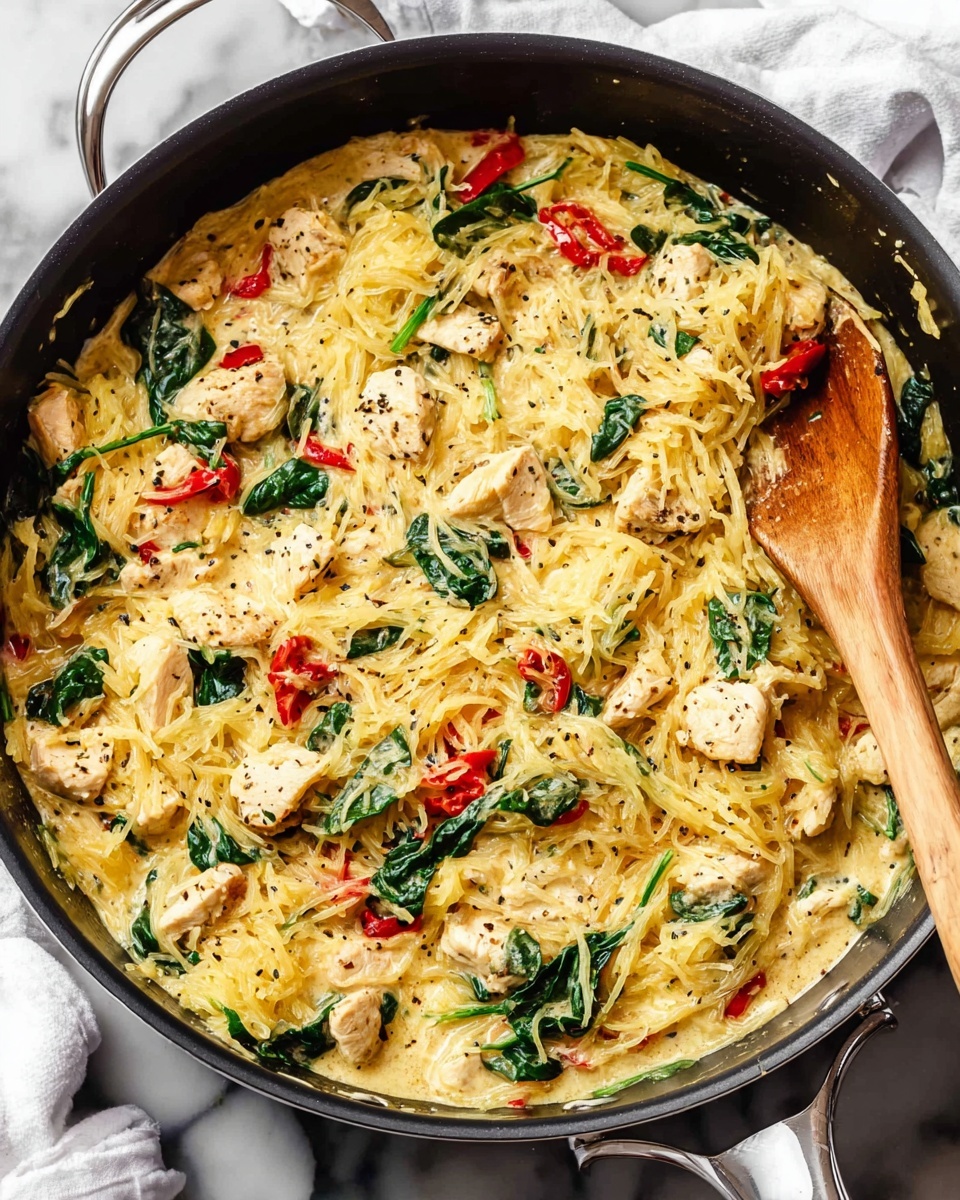Spaghetti Squash Cacio e Pepe with Chicken, Sun-Dried Tomatoes, and Spinach Recipe