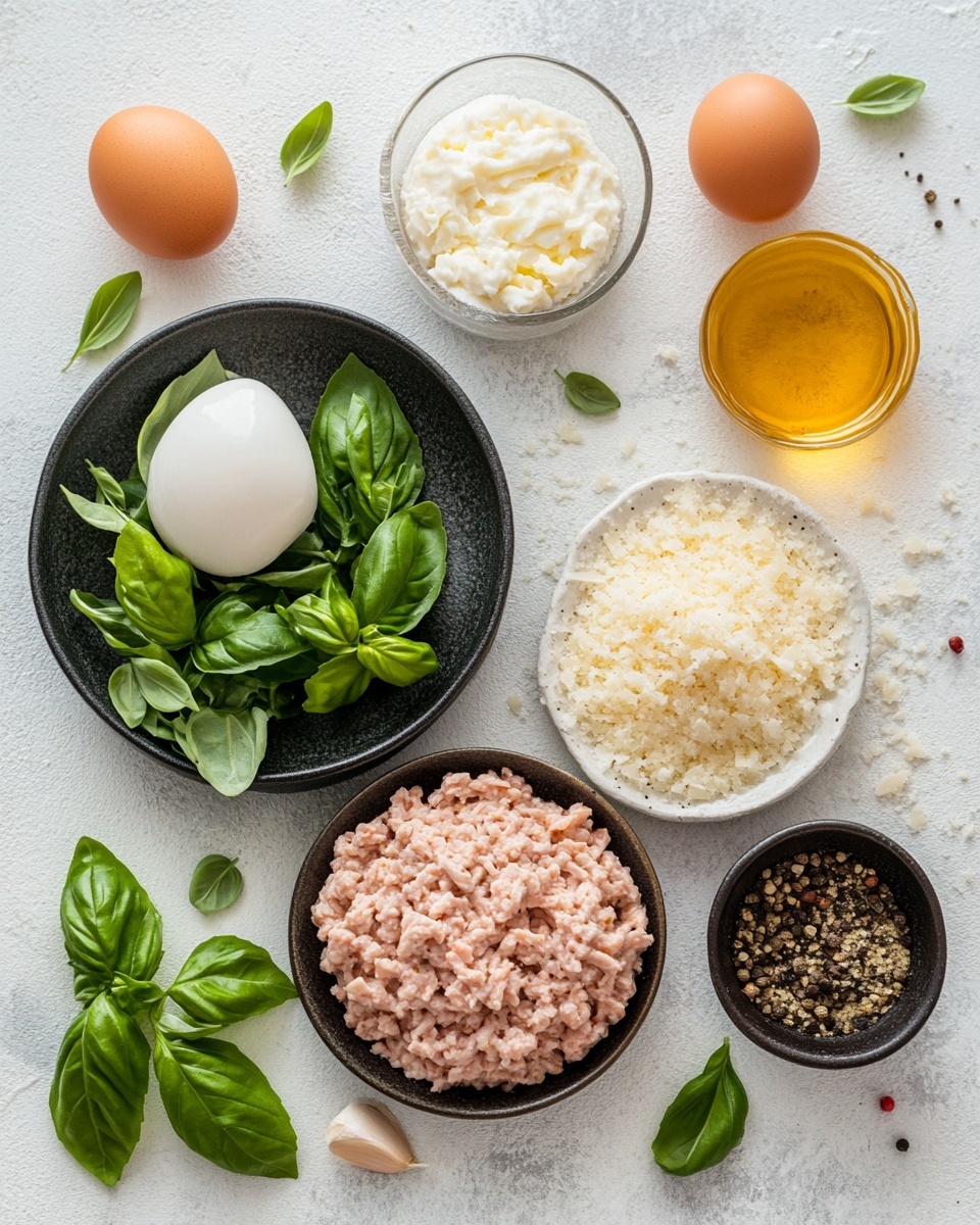 The image shows a close-up of a white plate with a green floral pattern filled with a dozen small, round golden brown patties. Each patty has a lightly crisped, browned texture on one side and a softer, pale yellow color mixed with small green herb bits on top. Some patties are sprinkled with coarse white sea salt. Bright green basil leaves are placed on top as garnish, adding a fresh touch and color contrast. One patty is resting on a shiny metal spoon, reflecting some of the plate and food details. All this is set on a white marbled surface photo taken with an iphone --ar 4:5 --v 7