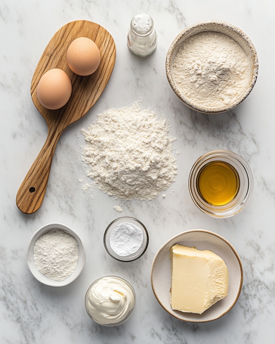 A stack of three thick pancakes sits on a white plate over a white marbled surface, with syrup pooling around the base. The pancakes are golden brown on top with a slightly crispy texture, and the middle pancake shows a bite taken out, revealing fluffy, light-colored layers inside. A dollop of white cream is placed on top, sprinkled with a fine dusting of cinnamon or cocoa powder. The syrup gives a shiny glaze over the pancakes, and the overall look is warm and inviting. photo taken with an iphone --ar 4:5 --v 7