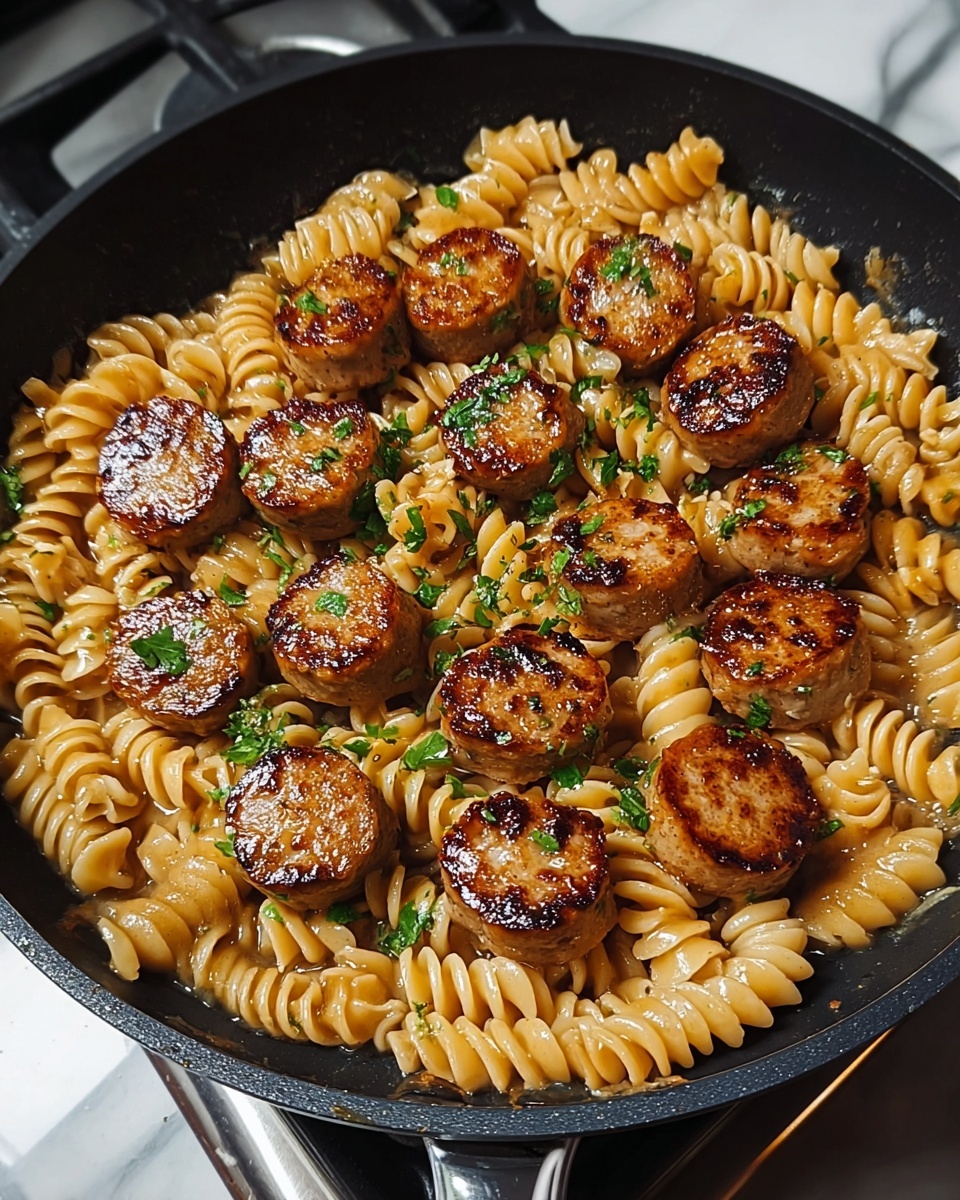 Sticky Honey Garlic Sausage Pasta Skillet Recipe