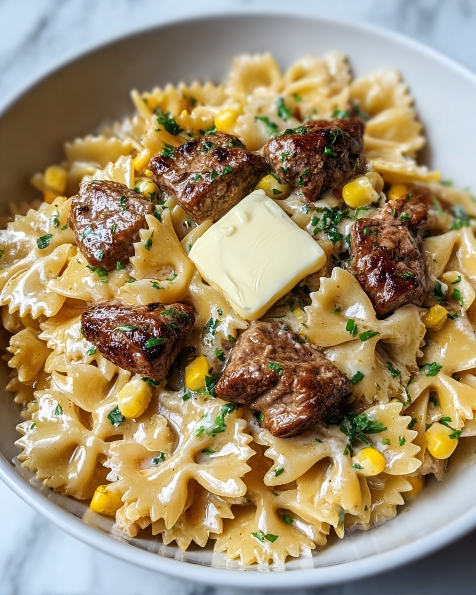 Creamy Parmesan Steak & Sweet Corn Bowtie Pasta Recipe