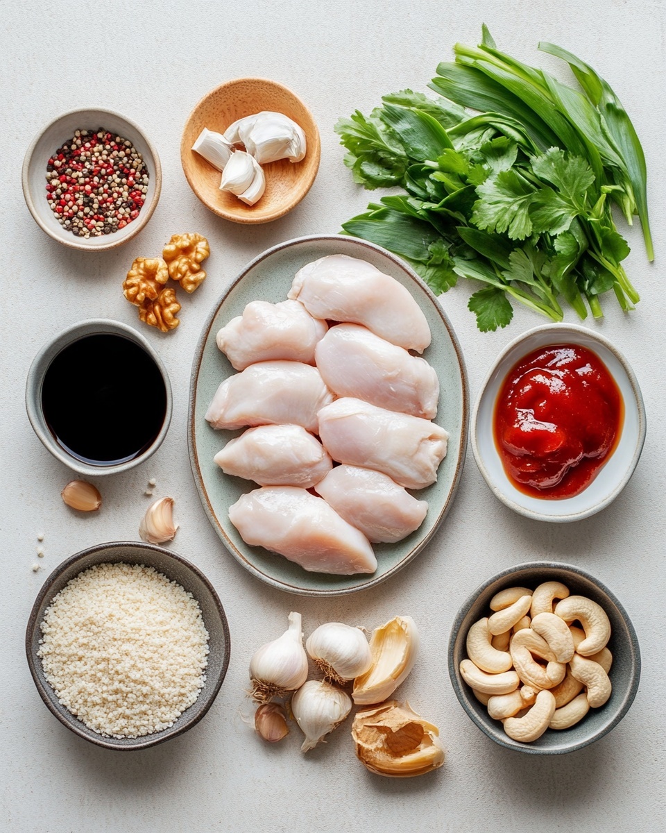 The image shows many small pieces of golden-brown cooked chicken mixed with light brown cashew nuts and small green onion slices inside a black slow cooker. The chicken pieces are covered with shiny sauce giving a sticky look. A wooden spoon is inside the cooker scooping some of the chicken pieces. The background is a white marbled texture. photo taken with an iphone --ar 4:5 --v 7