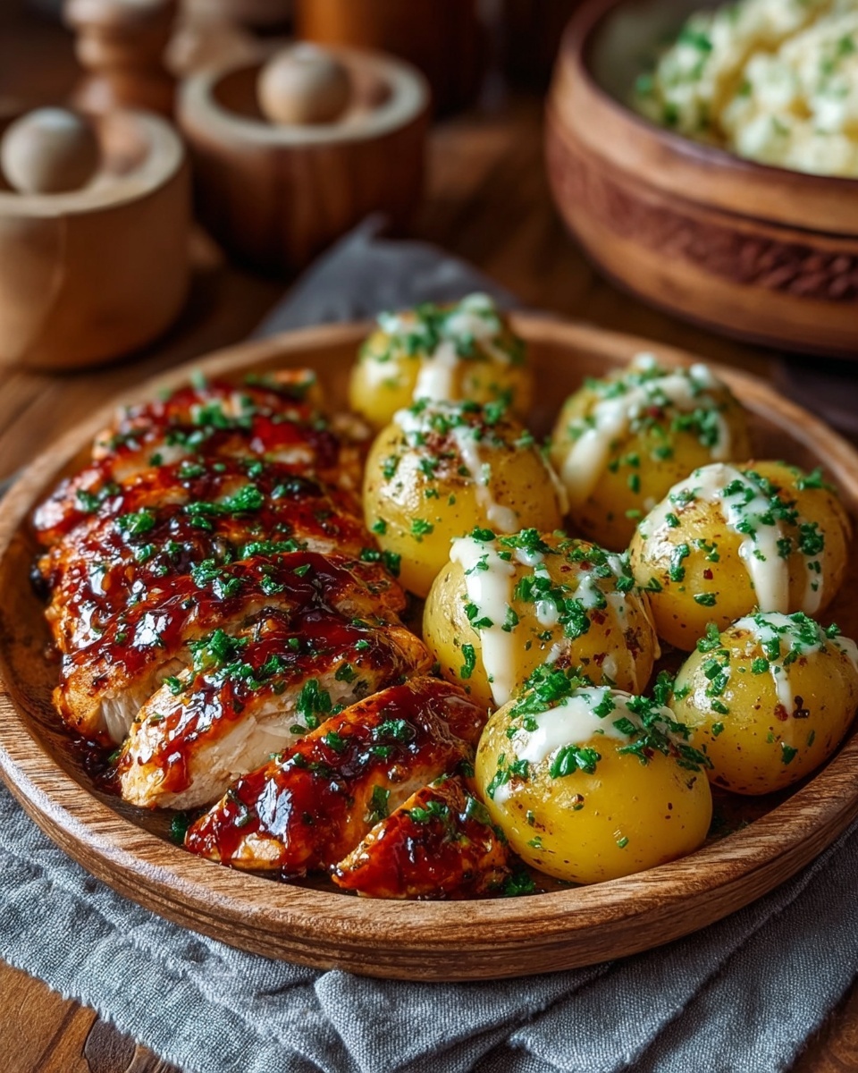 Honey BBQ Chicken with Creamy Garlic Parmesan Potatoes Recipe