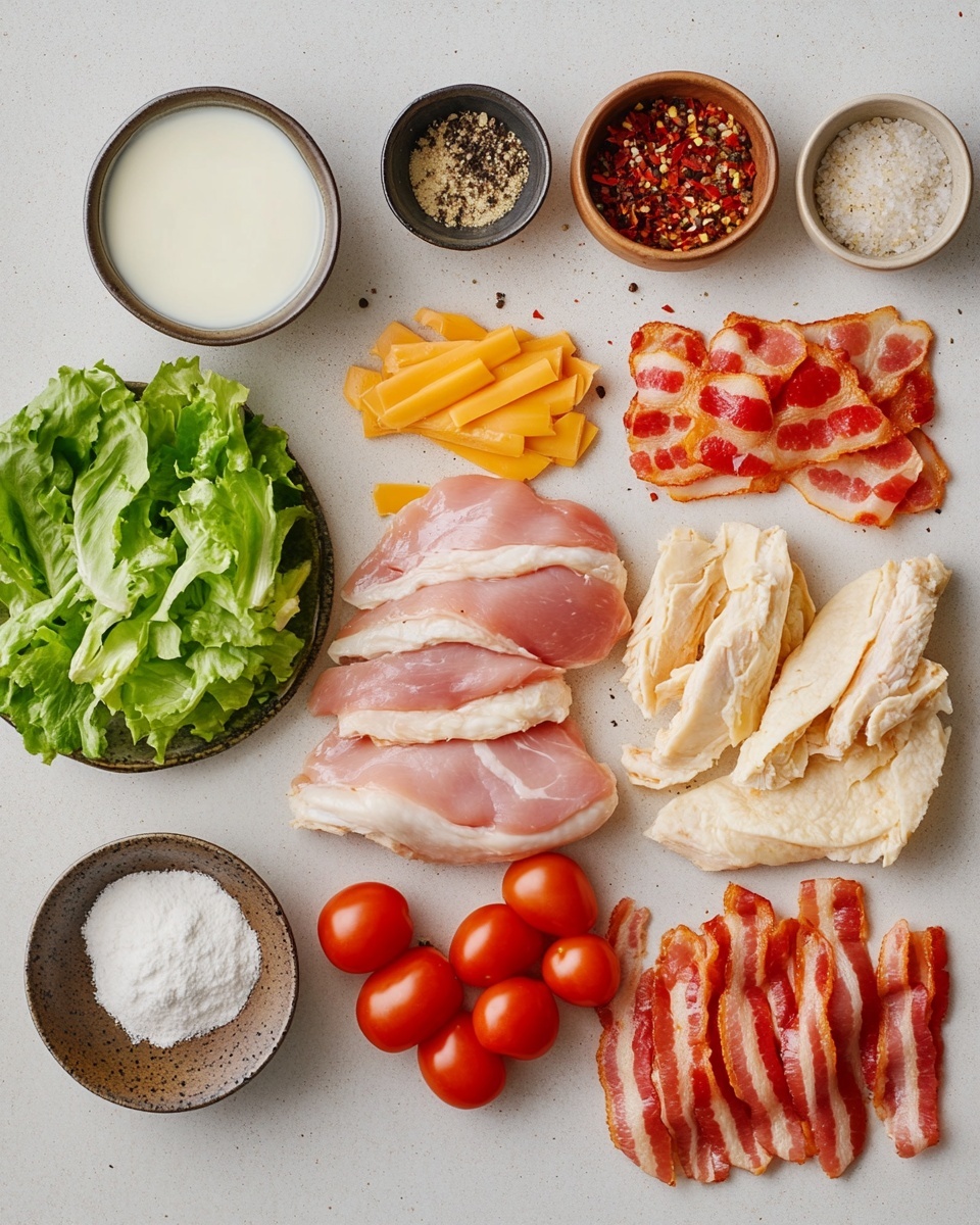 Two wraps stacked on a white marbled surface, each cut in half to show the inside layers. The bottom layer is a soft tortilla wrap, light beige with slight brown spots. Inside, there is green leafy lettuce, thick slices of grilled white meat, reddish-brown strips of bacon, and shredded bright orange cheddar cheese spread evenly. The wraps are resting on a white paper liner on a wooden board, with a few pieces of crispy golden-brown fries visible on the right side. The background is simple and light, keeping the focus on the wraps. Photo taken with an iphone --ar 4:5 --v 7