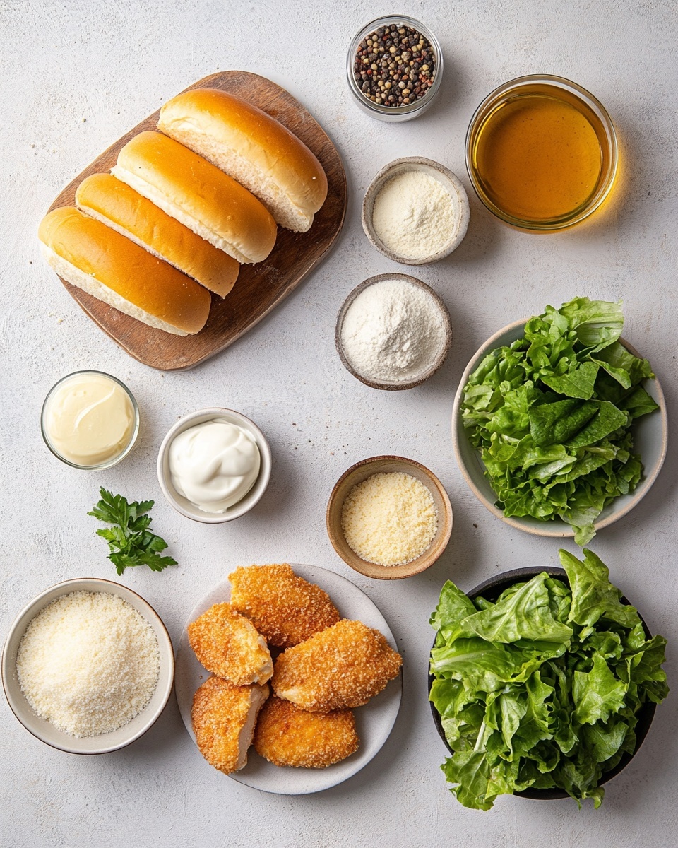 The image shows a close-up of a sandwich on a wooden board placed on a white marbled surface. The sandwich has three visible layers: a golden brown sesame seed bun on top, under it a layer of fresh green lettuce with visible texture, followed by a crispy golden brown fried patty, and at the bottom, a toasted bun spread with a creamy light yellow sauce with small dark specks. In the background, two more sandwiches with similar layers are softly blurred, adding depth to the scene. photo taken with an iphone --ar 4:5 --v 7
