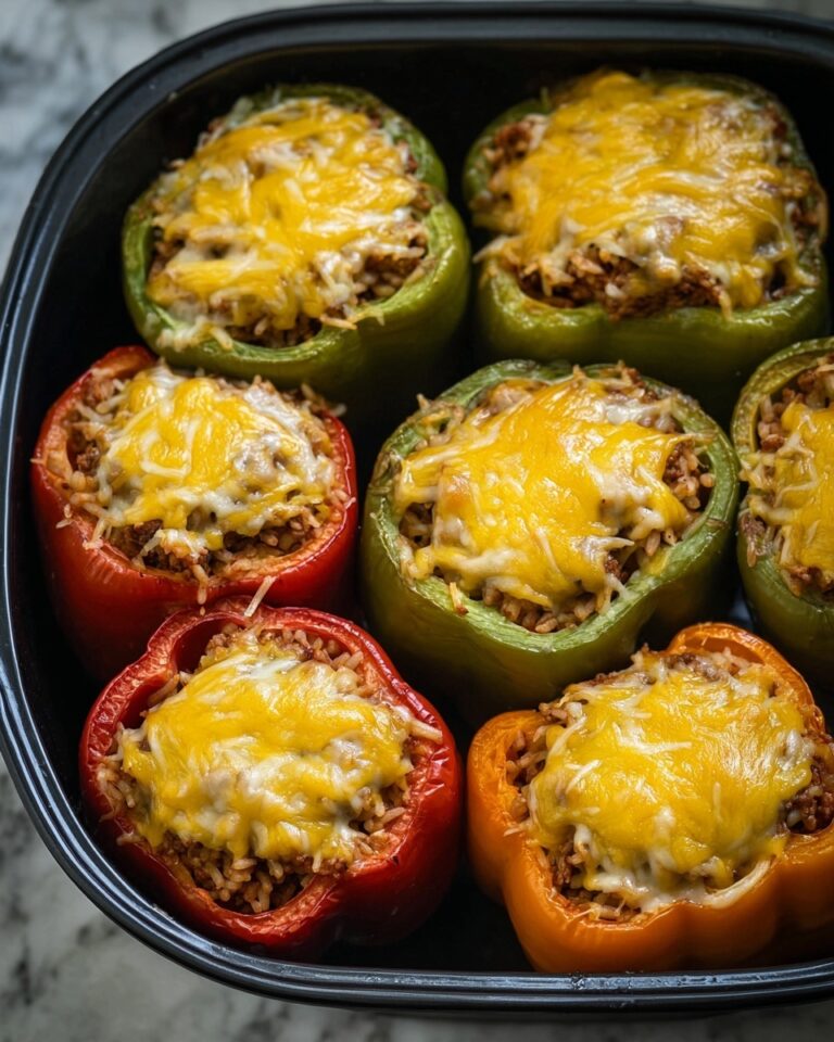 Slow Cooker Stuffed Bell Peppers with Ground Beef, Rice, and Cheddar Recipe