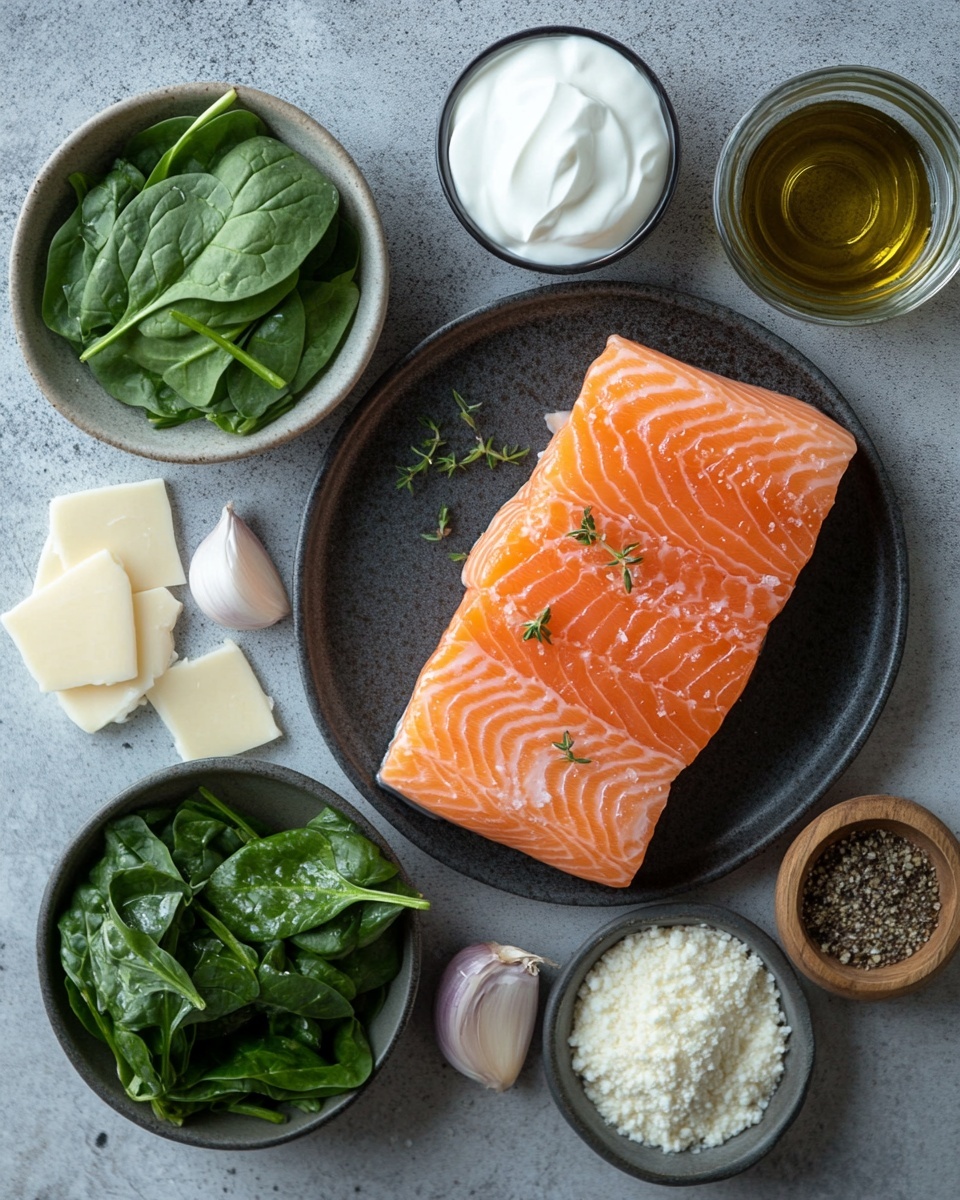 The image shows several pieces of cooked salmon placed on large dark green leafy vegetables. Each salmon piece is topped with a thick layer of melted creamy white sauce that drips down the sides, and sprinkled with small, golden-brown crispy bits on top. The salmon has a light orange and slightly seared texture. The food is set on a white marbled surface. photo taken with an iphone --ar 4:5 --v 7