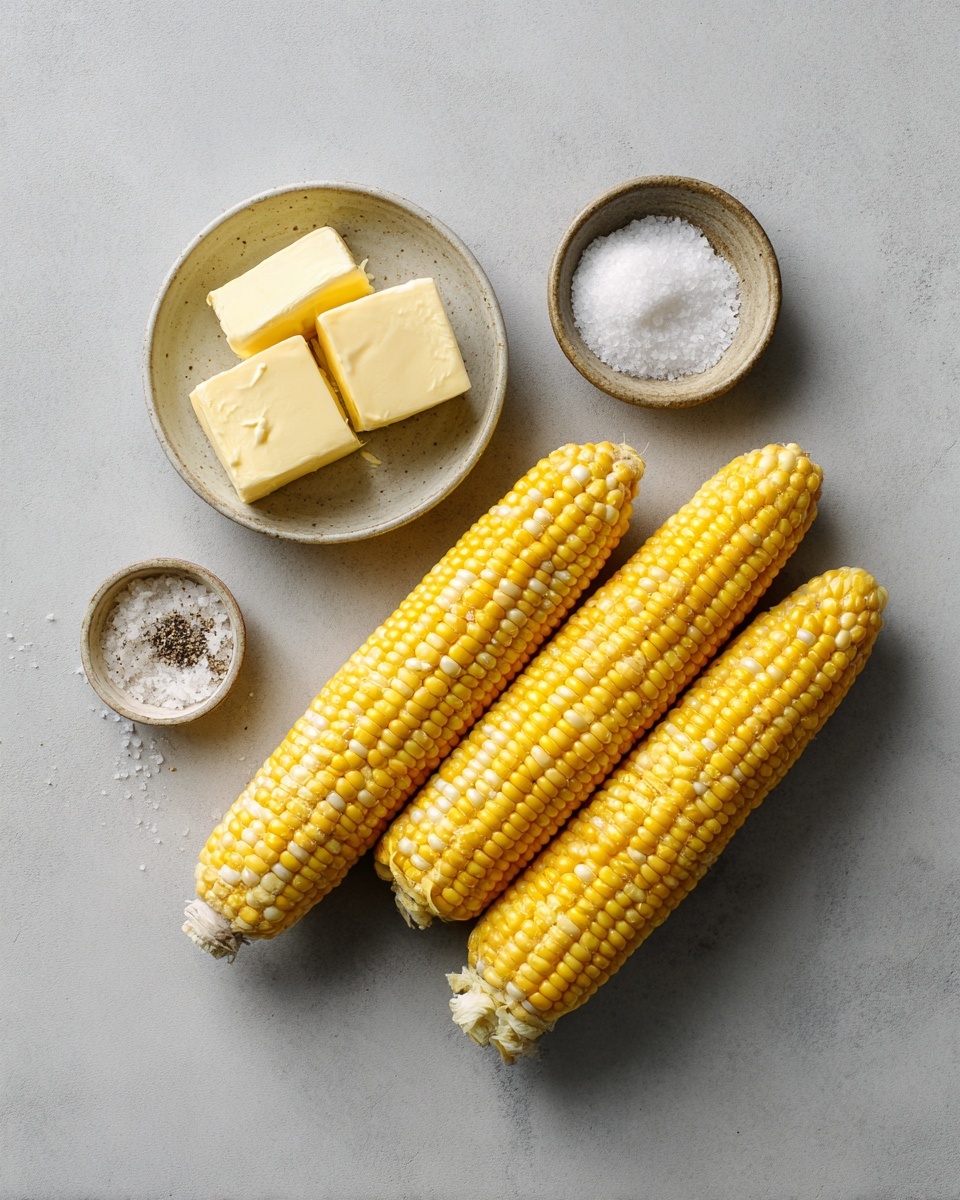 A close-up of a bright yellow and white corn on the cob held with a wooden stick by a woman's hand. The corn kernels are shiny and have small black pepper specks on them. In the background, there are more corn on the cobs on wooden sticks placed inside a large white bowl, all set on a white marbled surface. The image has a soft, warm lighting that highlights the freshness of the corn. Photo taken with an iphone --ar 4:5 --v 7