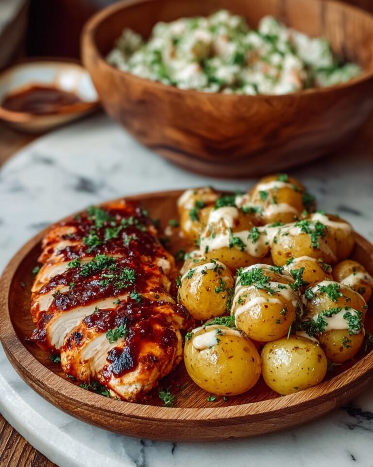 Honey BBQ Chicken with Creamy Garlic Parmesan Potatoes Recipe