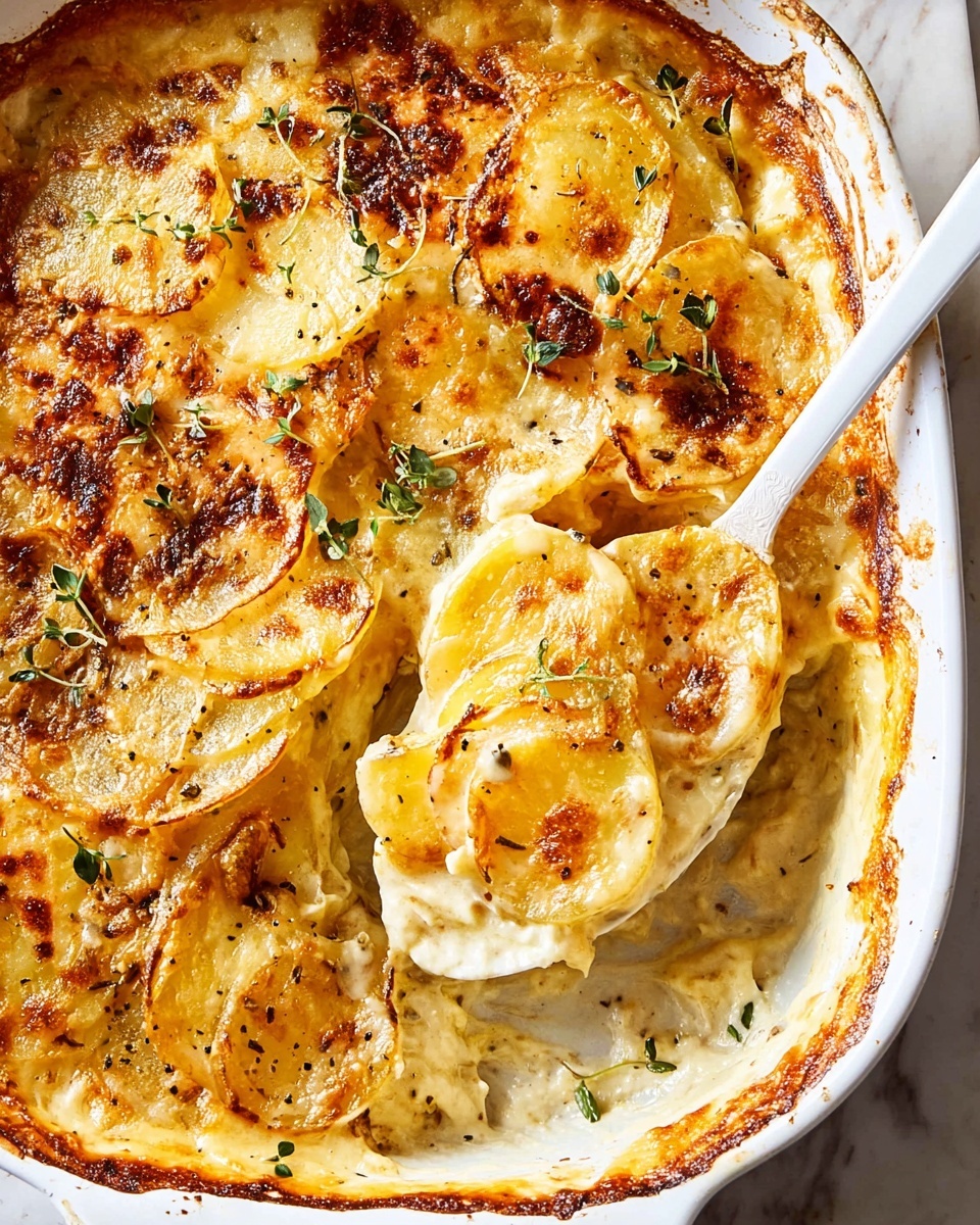 Creamy Garlic Thyme Scalloped Potatoes with Cheddar Recipe