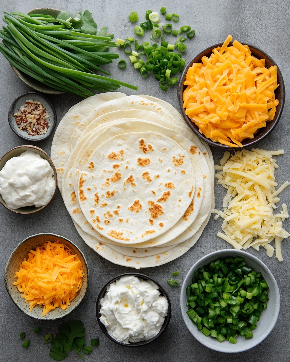 A close-up view of a white plate filled with multiple yellow taco shells standing upright in rows, each layered first with shredded white chicken, then melted yellow cheddar cheese covering the chicken. On top of the cheese, there are small chunks of crispy brown bacon scattered evenly, and thin slices of fresh green onion sprinkled over everything. The tacos are tightly packed together, showcasing the rich textures of the shredded chicken, melted cheese, and crispy bacon against the smooth taco shells, all set on a white marbled surface. photo taken with an iphone --ar 4:5 --v 7