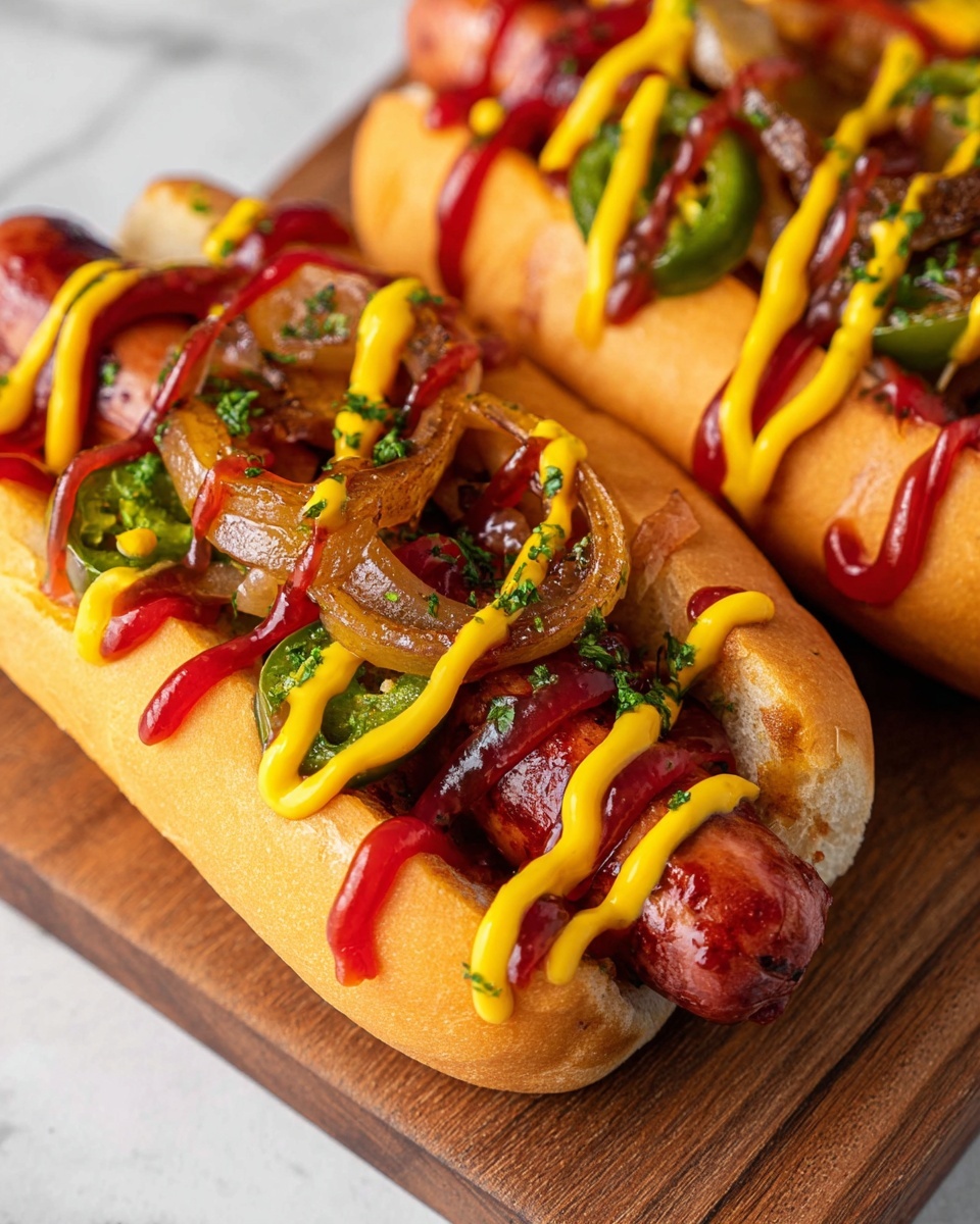Mexican Hot Dogs with Caramelized Veggies and Toasted Buns Recipe