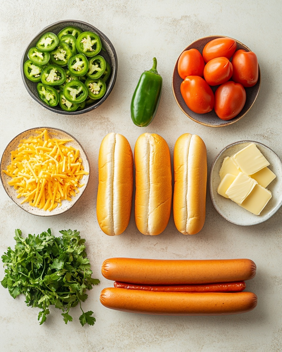 The image shows a close-up of several hot dogs placed on a wooden board over a white marbled surface. Each hot dog has one hot dog sausage in a soft, golden brown bun as the base layer. On top of the sausage, there are slices of green pickles and rings of lightly grilled white onion as the middle layer. The top layer is drizzled with lines of bright yellow mustard and red ketchup, with small bits of fresh green herbs sprinkled over. The background appears to be white tiled, slightly blurred. photo taken with an iphone --ar 4:5 --v 7