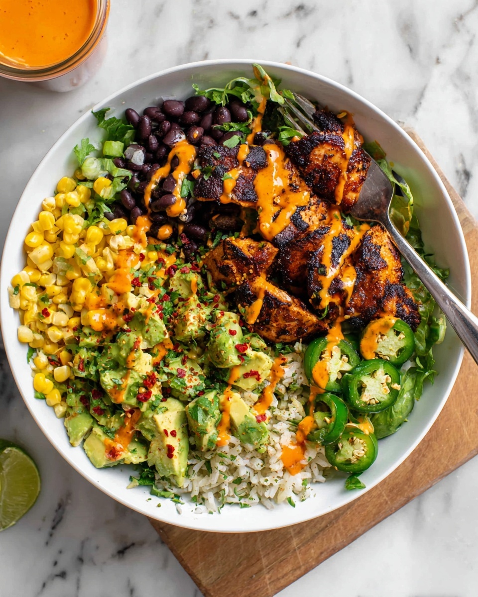 Cilantro Lime Chicken Bowls with Avocado Salsa and Chipotle Sauce Recipe