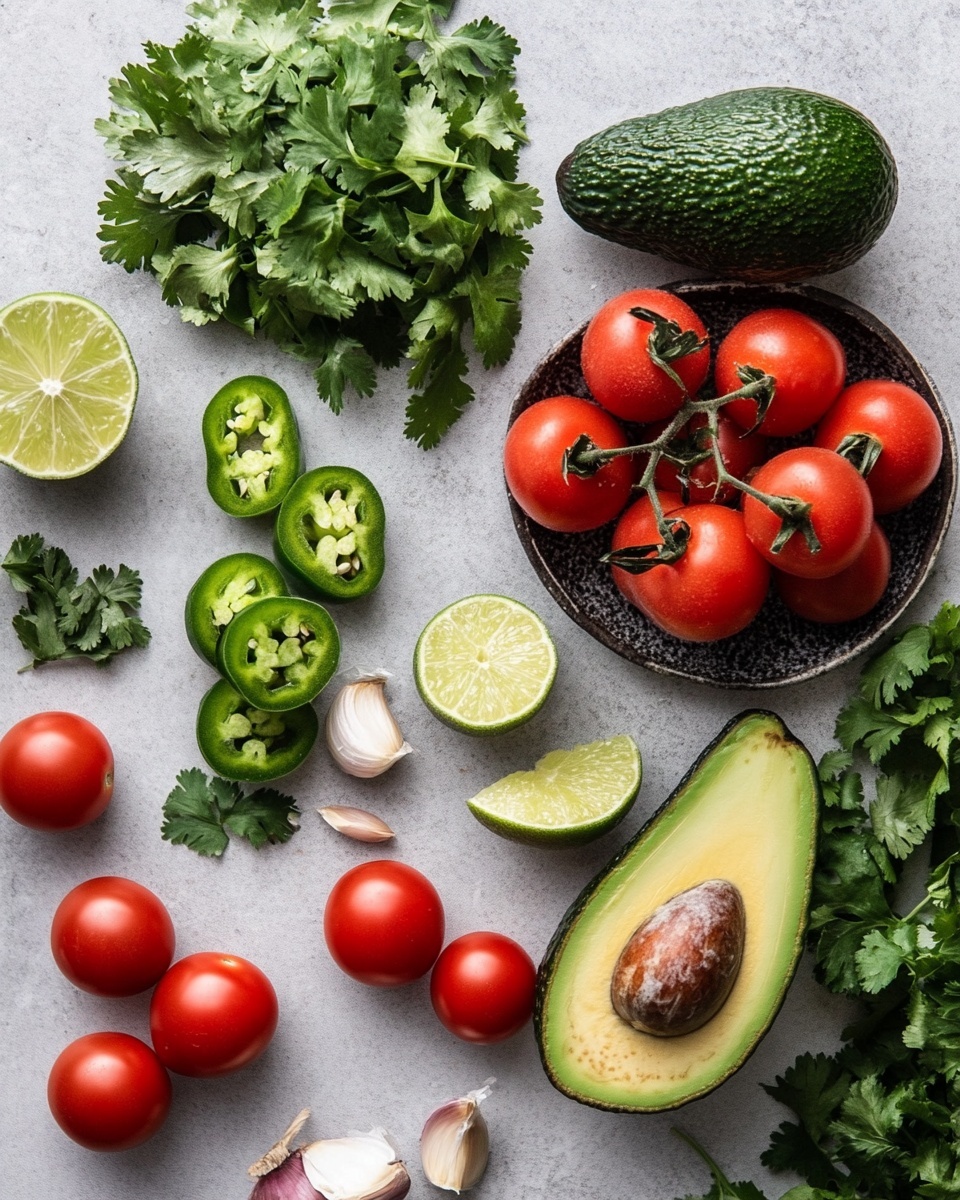 A white bowl filled with thick, chunky green guacamole with visible pieces of red tomato and small bits of purple onion mixed in. The guacamole is topped with a small green cilantro leaf. The bowl is placed on a wooden board surrounded by yellow triangular tortilla chips. In the background, there is a white bowl with lime wedges, some scattered cilantro leaves, and a white marbled surface. photo taken with an iphone --ar 4:5 --v 7