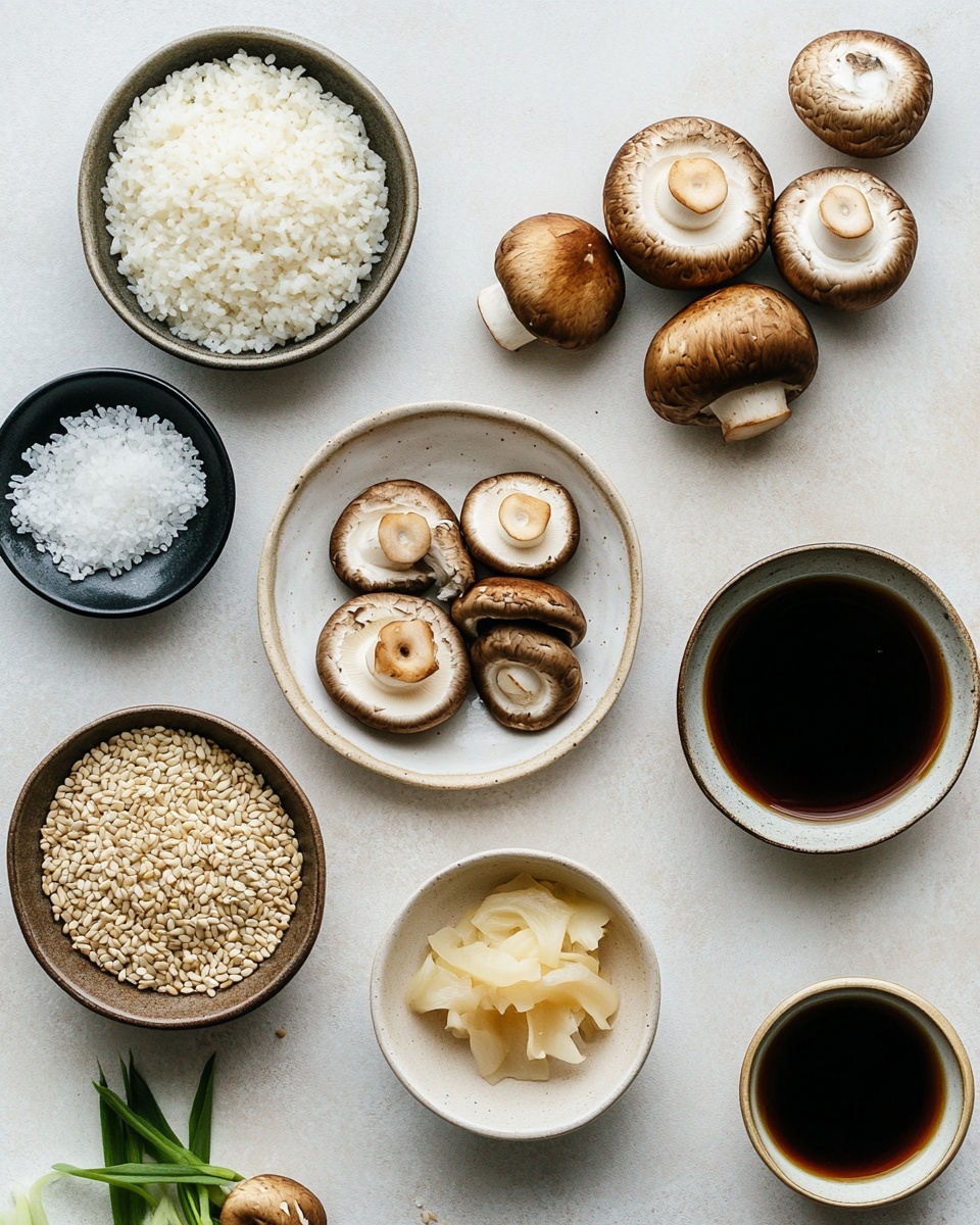 A close-up view of a round wooden bowl filled with cooked rice mixed with various types of mushrooms. The rice is shiny and light brown, with visible grains scattered throughout. Layers of different mushrooms are mixed evenly, showing textures from smooth and small to larger, wavy pieces on top. The bowl is placed on a warm wooden surface with a hint of a blue and white patterned cloth and a white textured item nearby. The overall look is natural and earthy. photo taken with an iphone --ar 4:5 --v 7