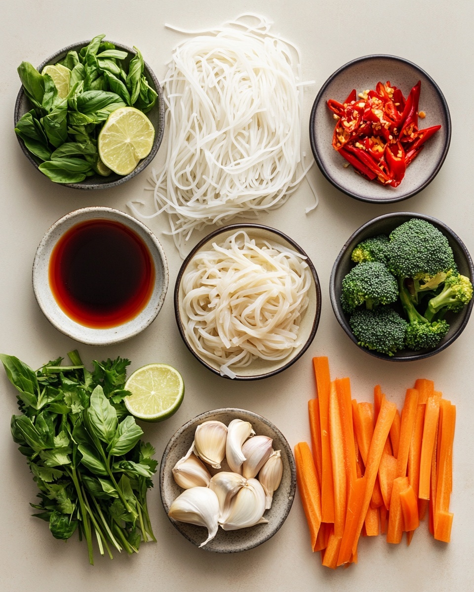 A close-up view of a pan filled with stir-fried wide flat rice noodles that have a light brown shiny sauce on them, mixed with pieces of cooked chicken that are golden brown on the outside, bright green broccoli florets, dark green leafy vegetables, orange carrot strips, and small red bell pepper slices, all layered evenly and mixed together, with the pan resting on a white marbled surface and a gray cloth next to it, photo taken with an iphone --ar 4:5 --v 7