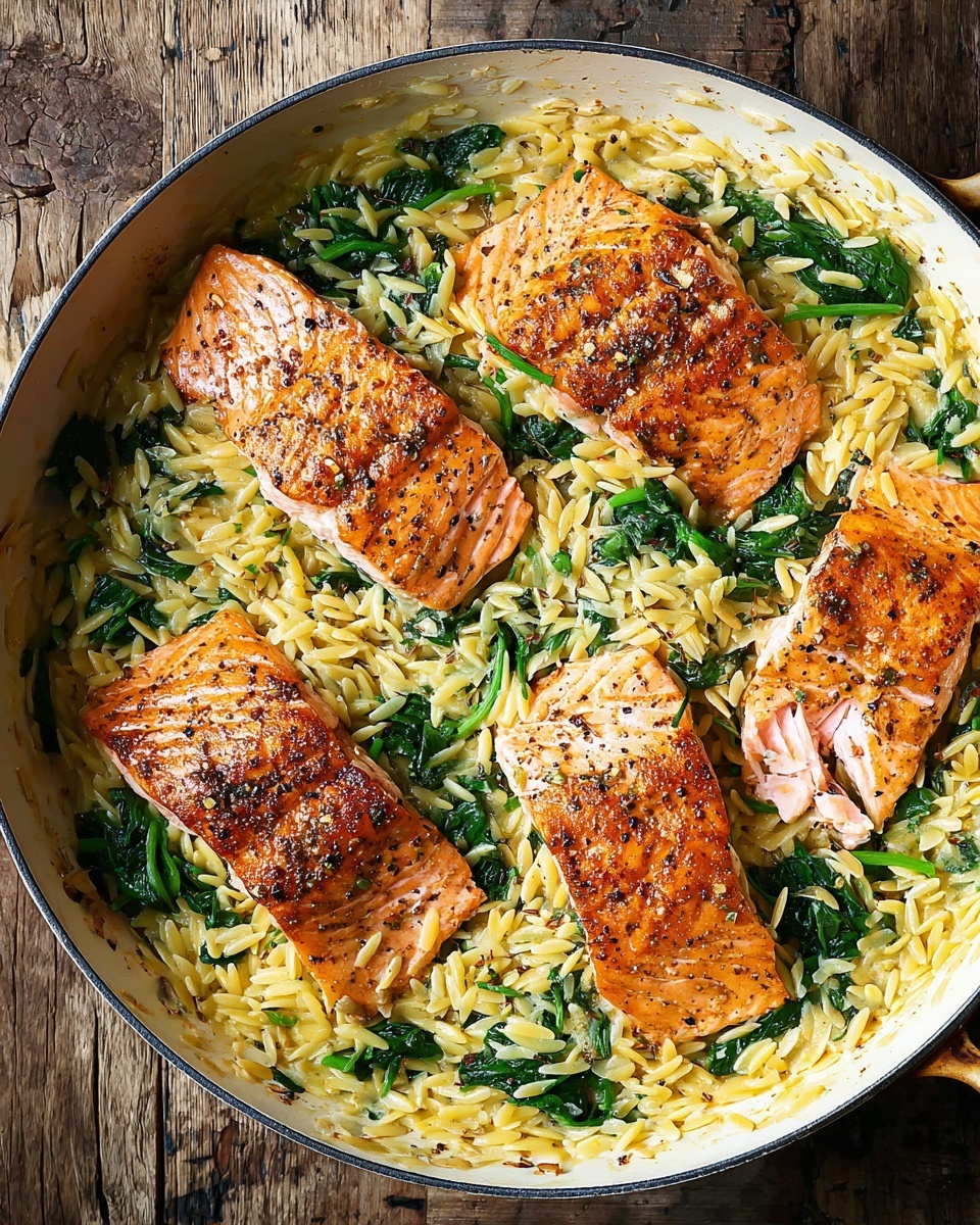 One Skillet Salmon with Lemon Orzo Recipe