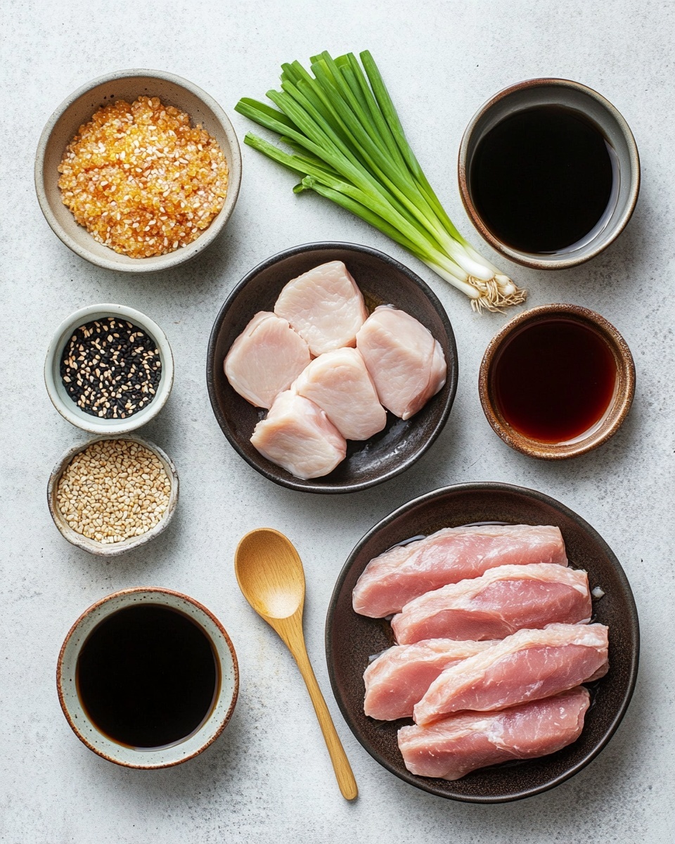A white bowl filled with deep brown, crispy pieces of fried meat, mixed with bright green strips of scallions and thin red chili slices scattered on top. The meat pieces have a shiny, sticky texture with white sesame seeds sprinkled all over. The bowl sits on a white cloth with a checkered pattern, placed on a white marbled surface. photo taken with an iphone --ar 4:5 --v 7